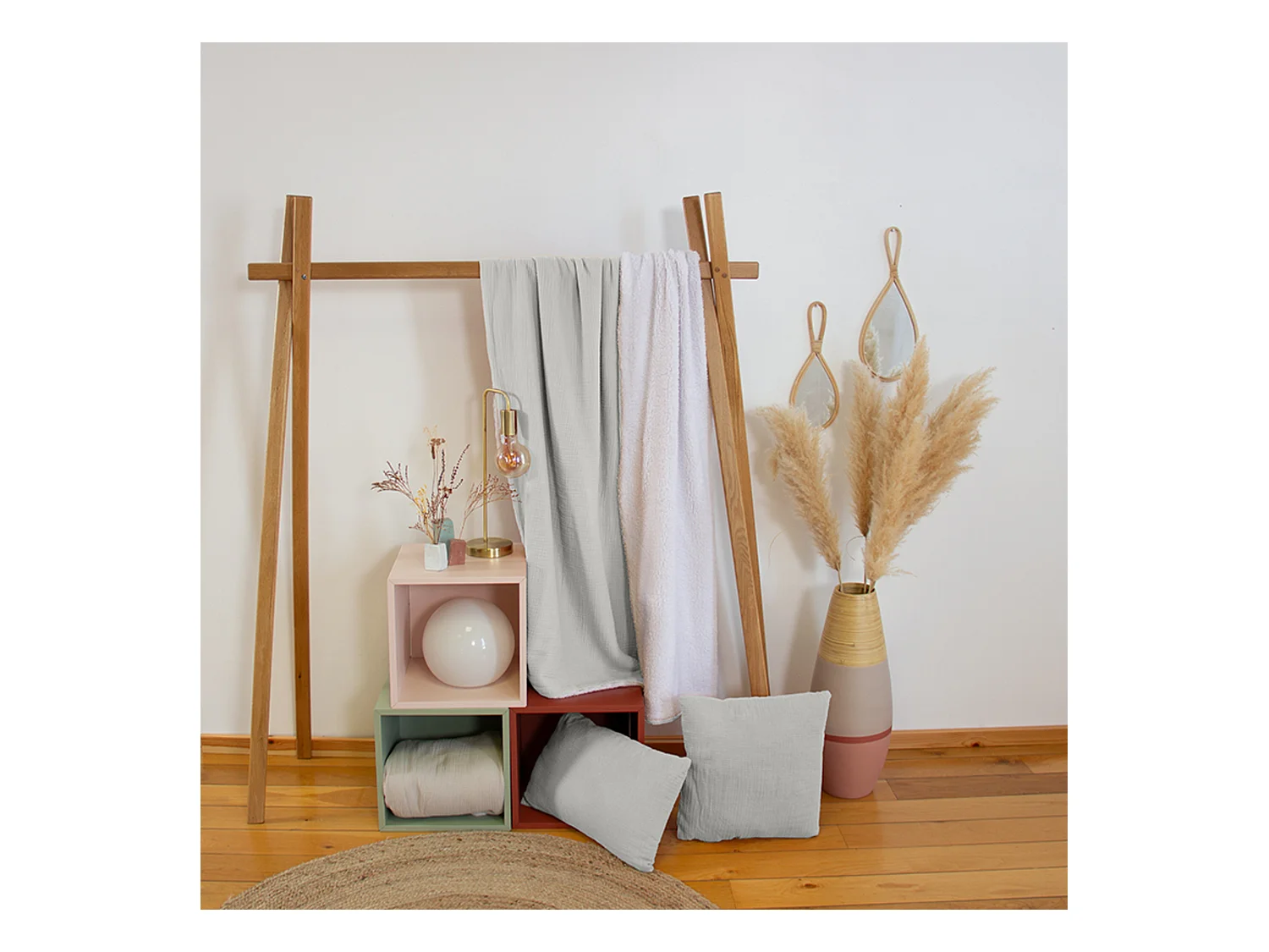 Plaid 130x170 cm double gaze de coton GAZE & SHERPA gris