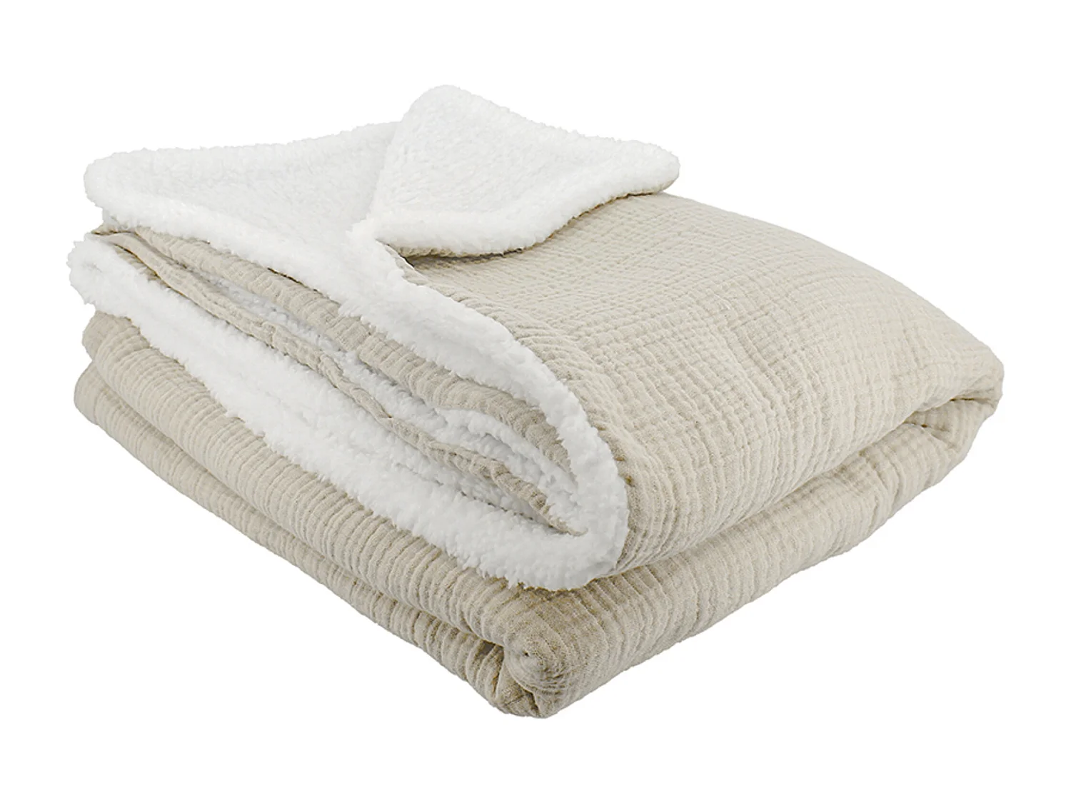 Plaid 130x170 cm double gaze de coton GAZE & SHERPA beige galet