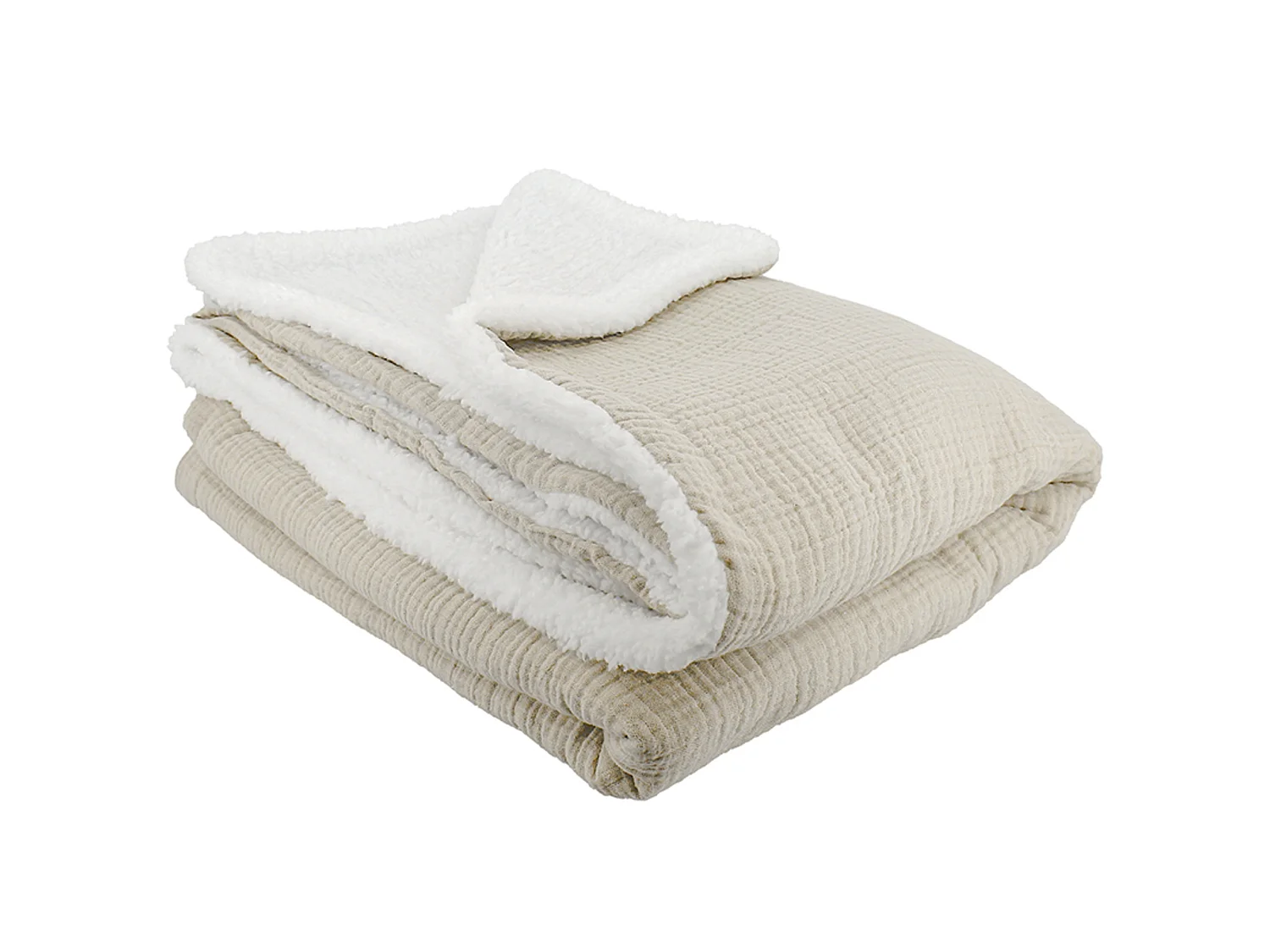 Plaid 130x170 cm double gaze de coton GAZE & SHERPA beige galet