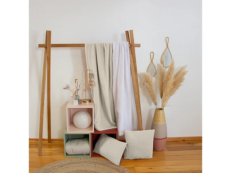 Plaid 130x170 cm double gaze de coton GAZE & SHERPA beige galet