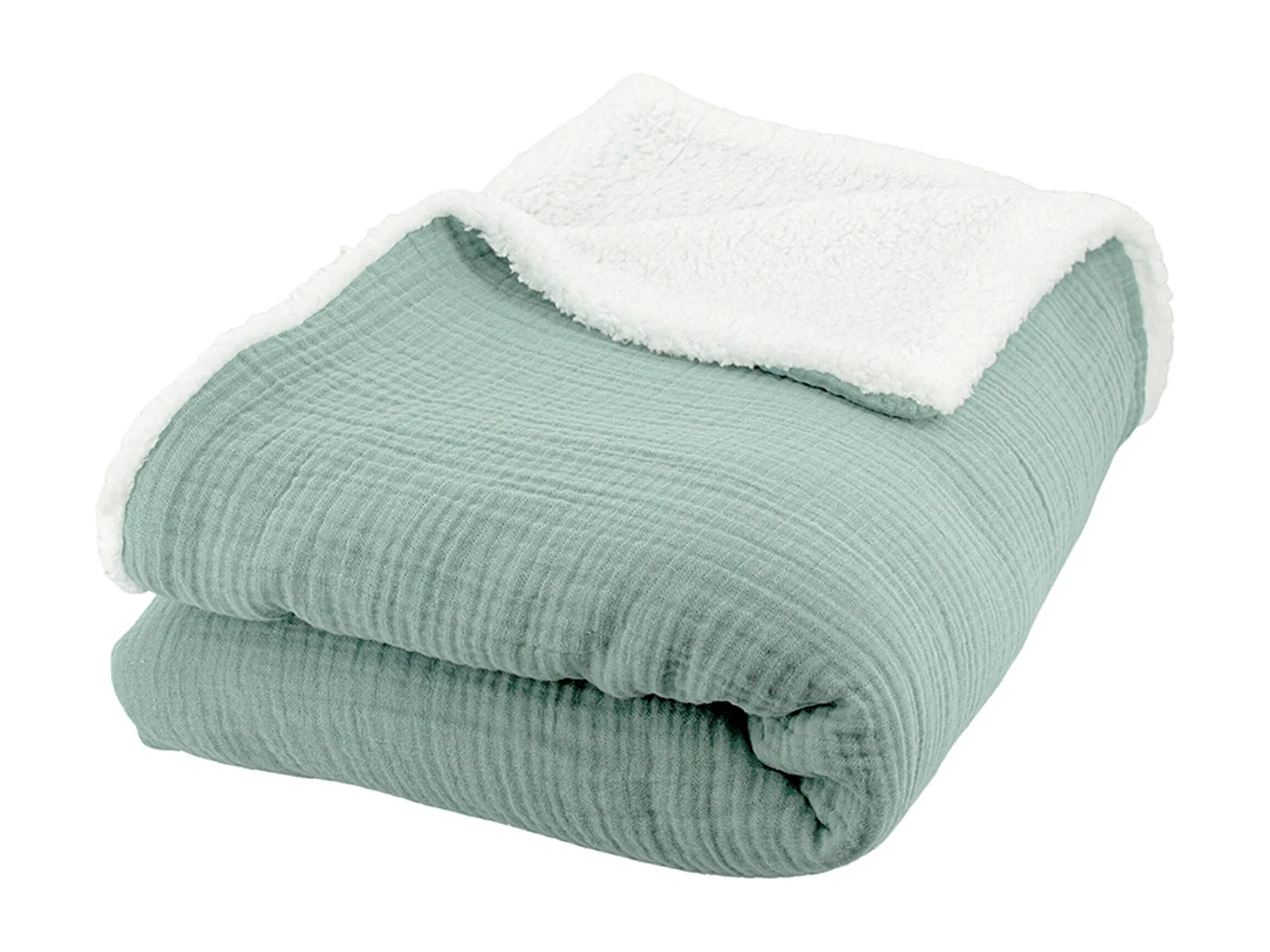 Plaid 130x170 cm double gaze de coton GAZE & SHERPA vert amande