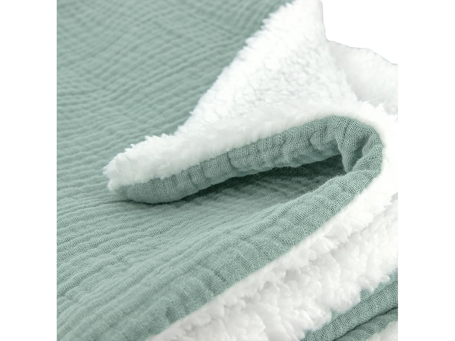 Plaid 130x170 cm double gaze de coton GAZE & SHERPA vert amande