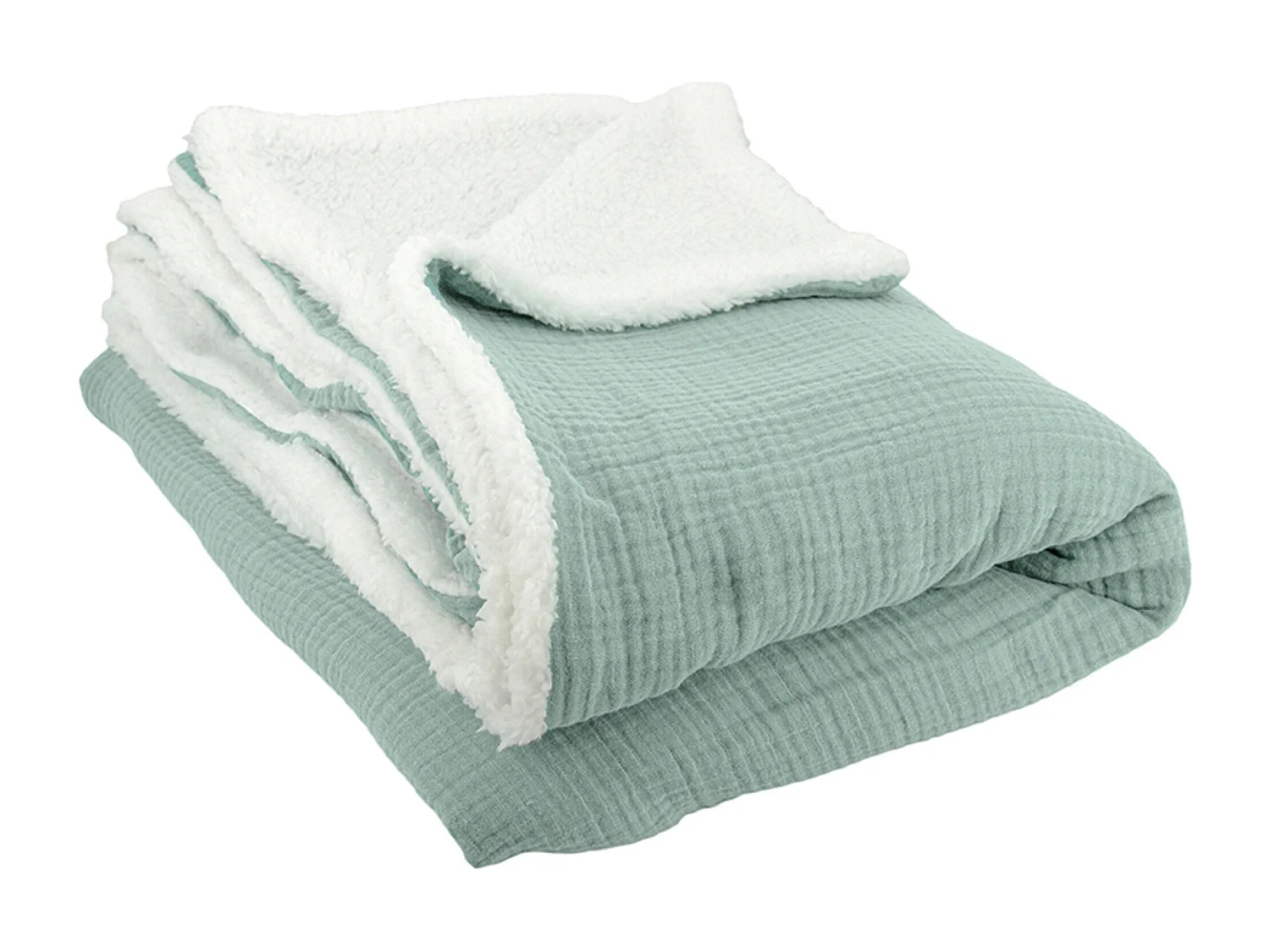 Plaid 130x170 cm double gaze de coton GAZE & SHERPA vert amande