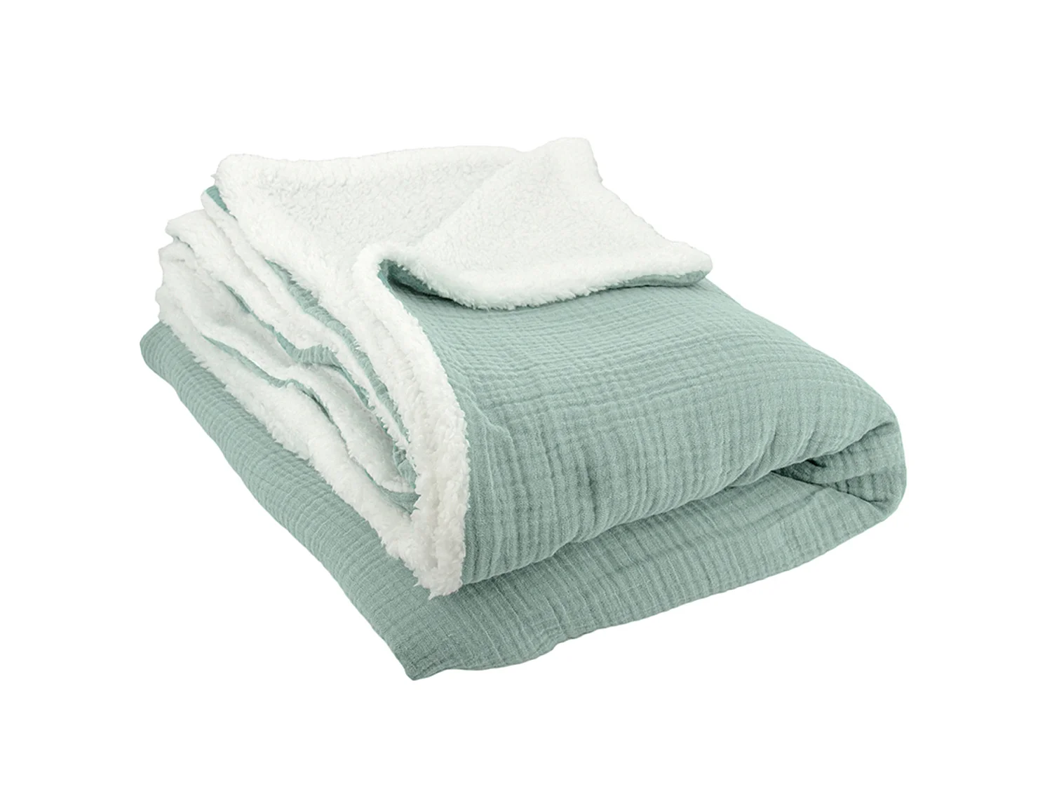 Plaid 130x170 cm double gaze de coton GAZE & SHERPA vert amande