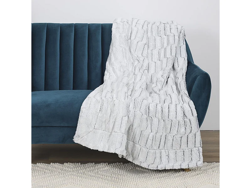 Plaid fausse fourrure collection LAURE 140x200 cm coloris gris clair