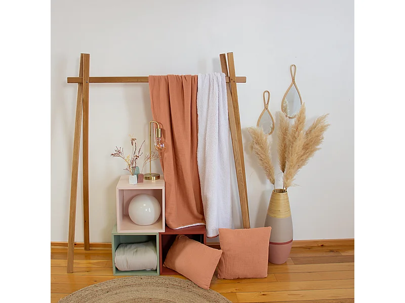 Plaid 130x170 cm double gaze de coton GAZE & SHERPA marron caramel