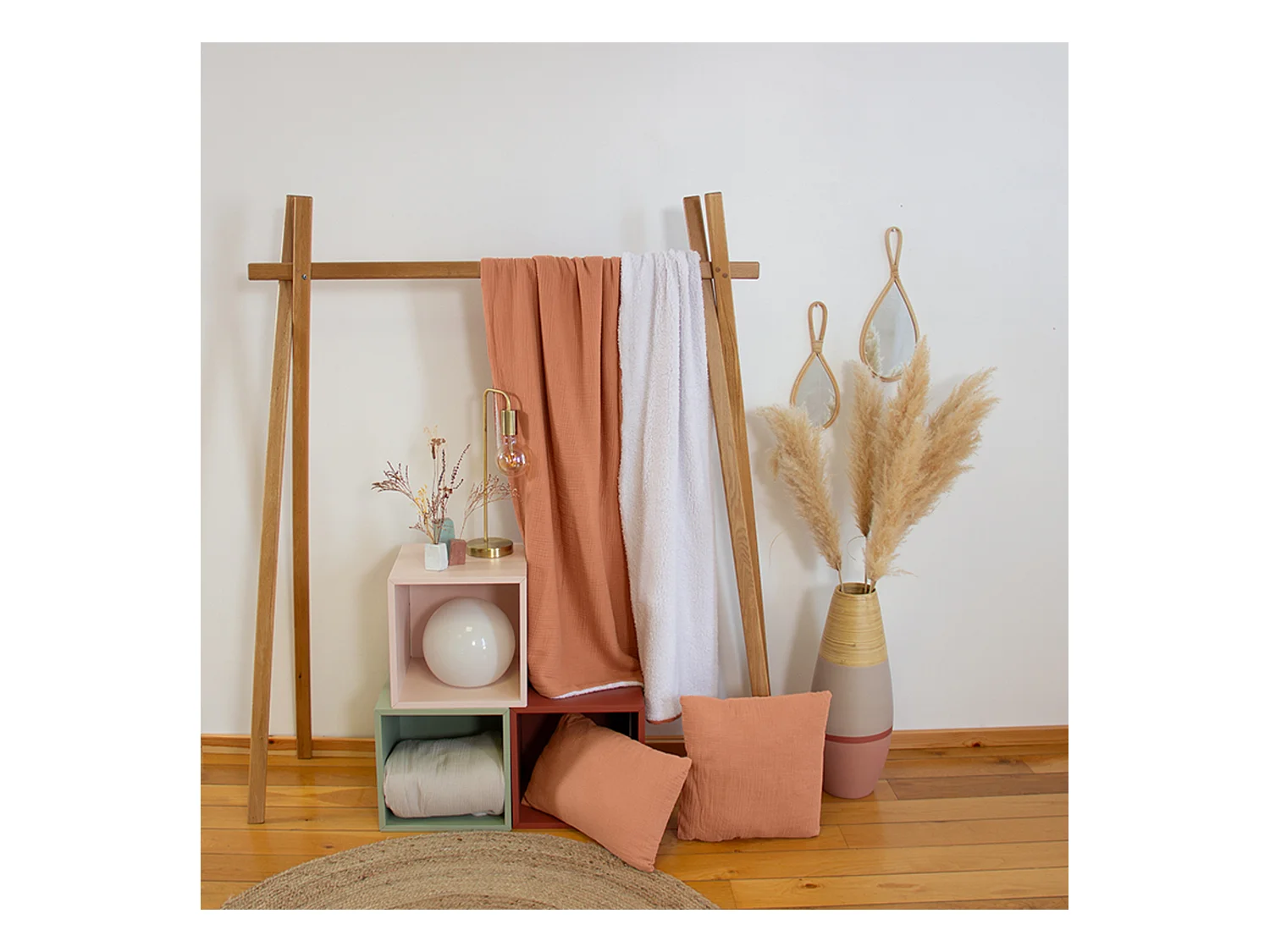 Plaid 130x170 cm double gaze de coton GAZE & SHERPA marron caramel