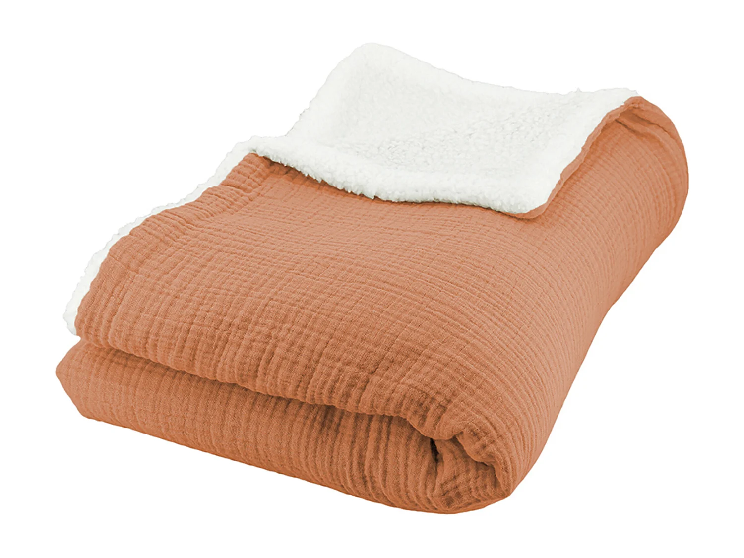 Plaid 130x170 cm double gaze de coton GAZE & SHERPA marron caramel