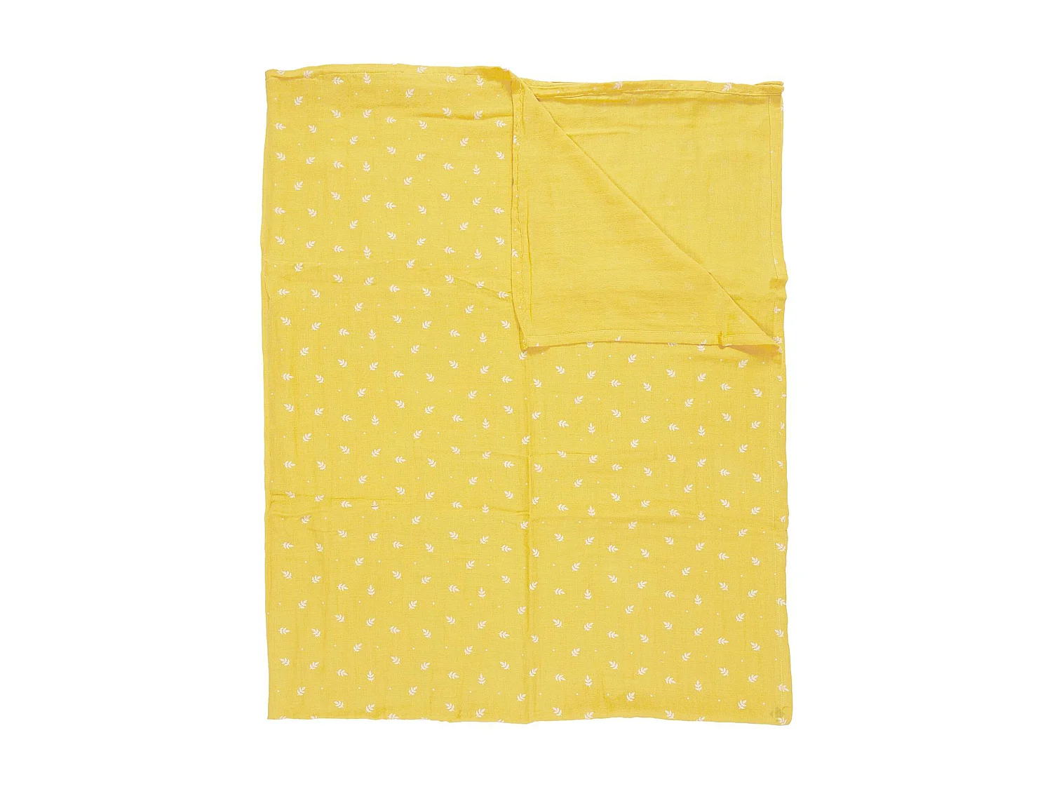 Plaid 120x150 cm LUCIE gaze de coton motif feuilles jaune