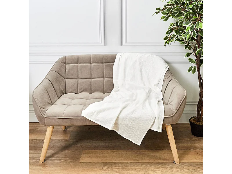 Plaid 120x150 cm collection ECLOSION gaze de coton blanc craie