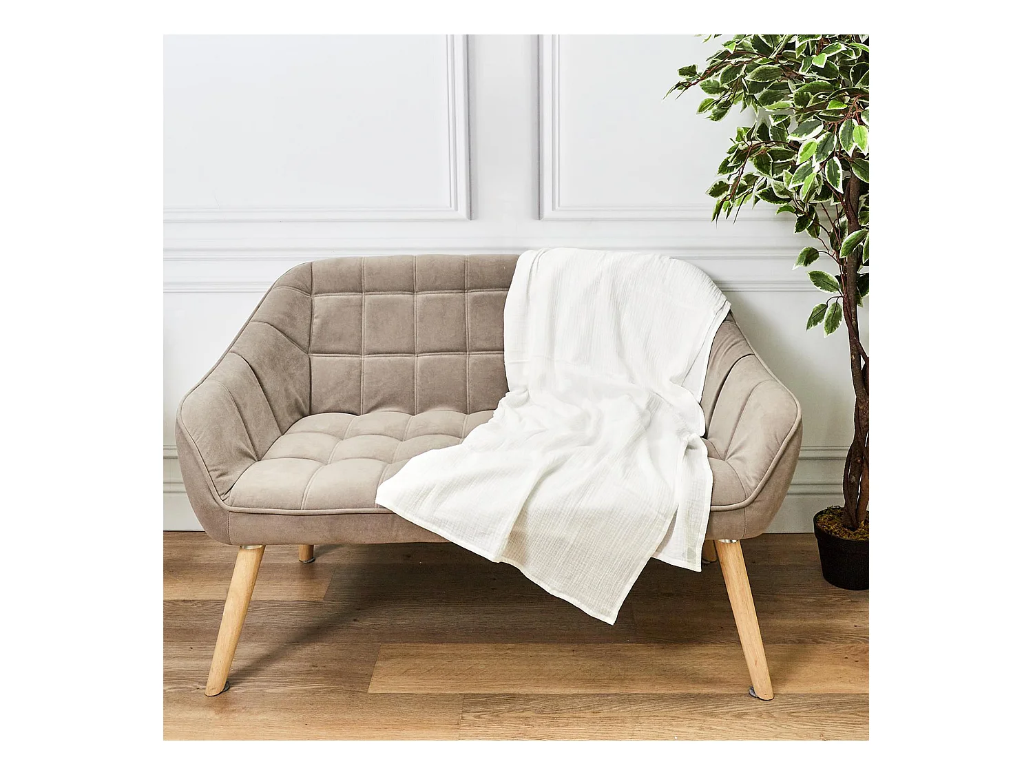 Plaid 120x150 cm collection ECLOSION gaze de coton blanc craie