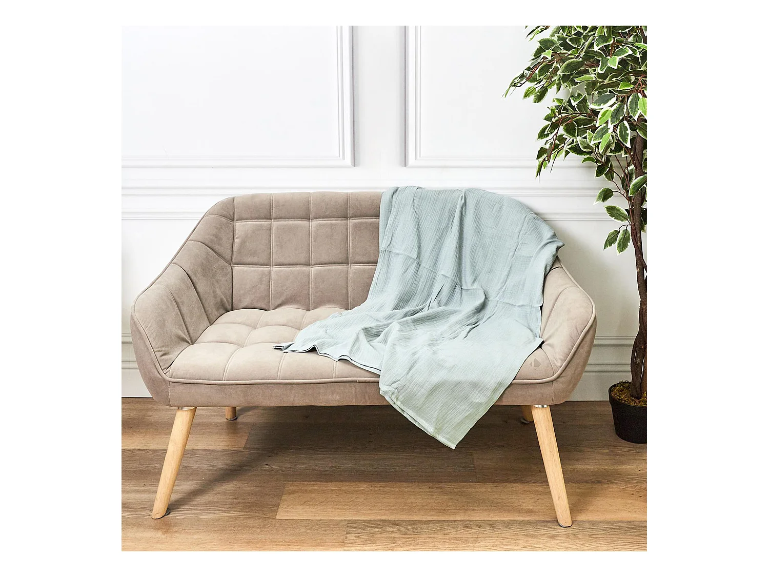 Plaid 120x150 cm collection ECLOSION gaze de coton vert givré