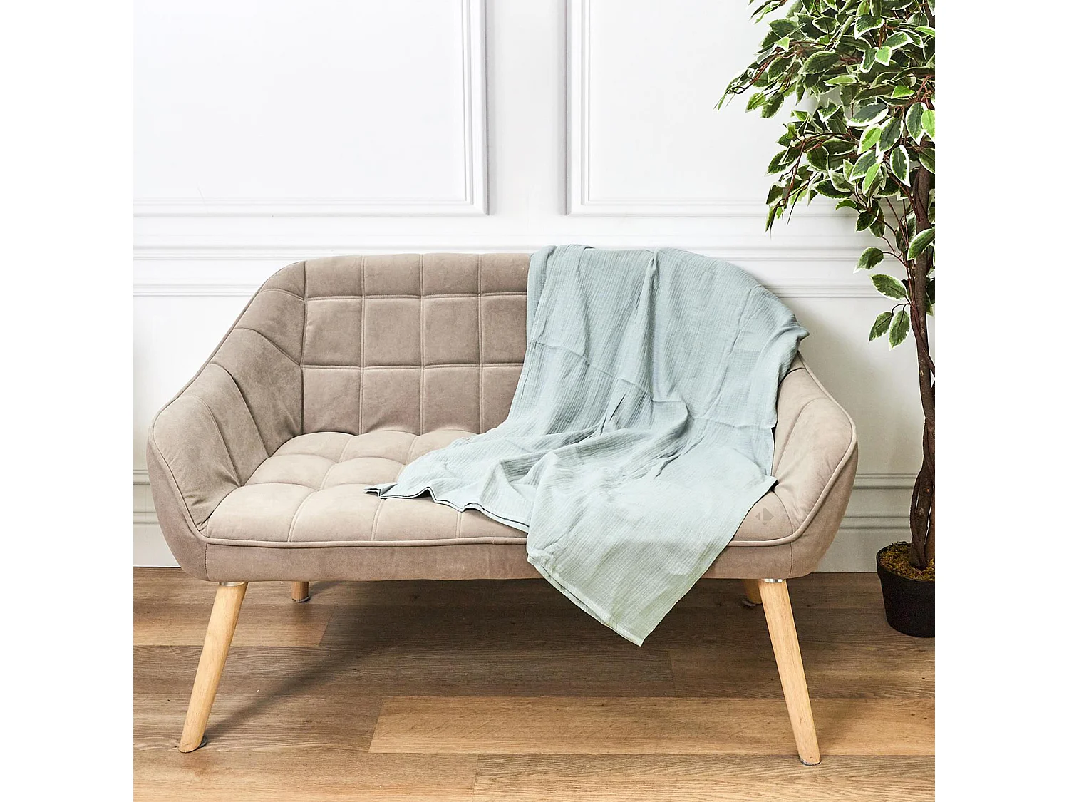 Plaid 120x150 cm collection ECLOSION gaze de coton vert givré