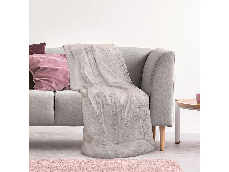 Plaid fausse fourrure collection CARLA 140x200 cm coloris gris