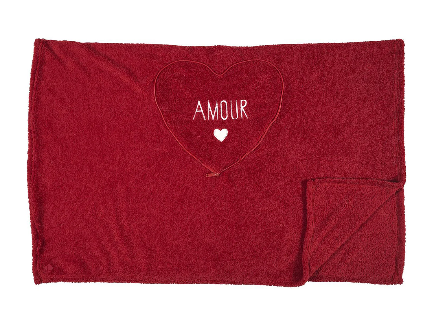 Coussin et plaid 120x150 cm polyester forme de coeur AMOUR TOUJOURS rouge