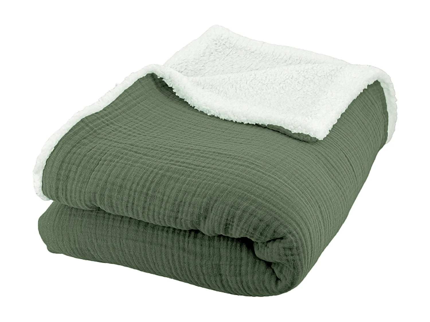 Plaid 130x170 cm double gaze de coton GAZE & SHERPA vert kaki