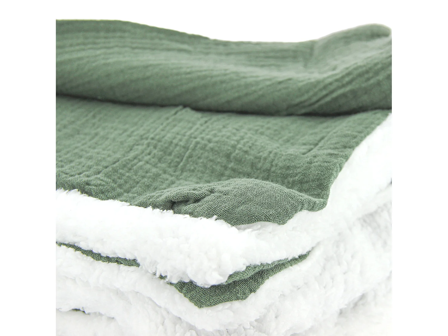 Plaid 130x170 cm double gaze de coton GAZE & SHERPA vert kaki