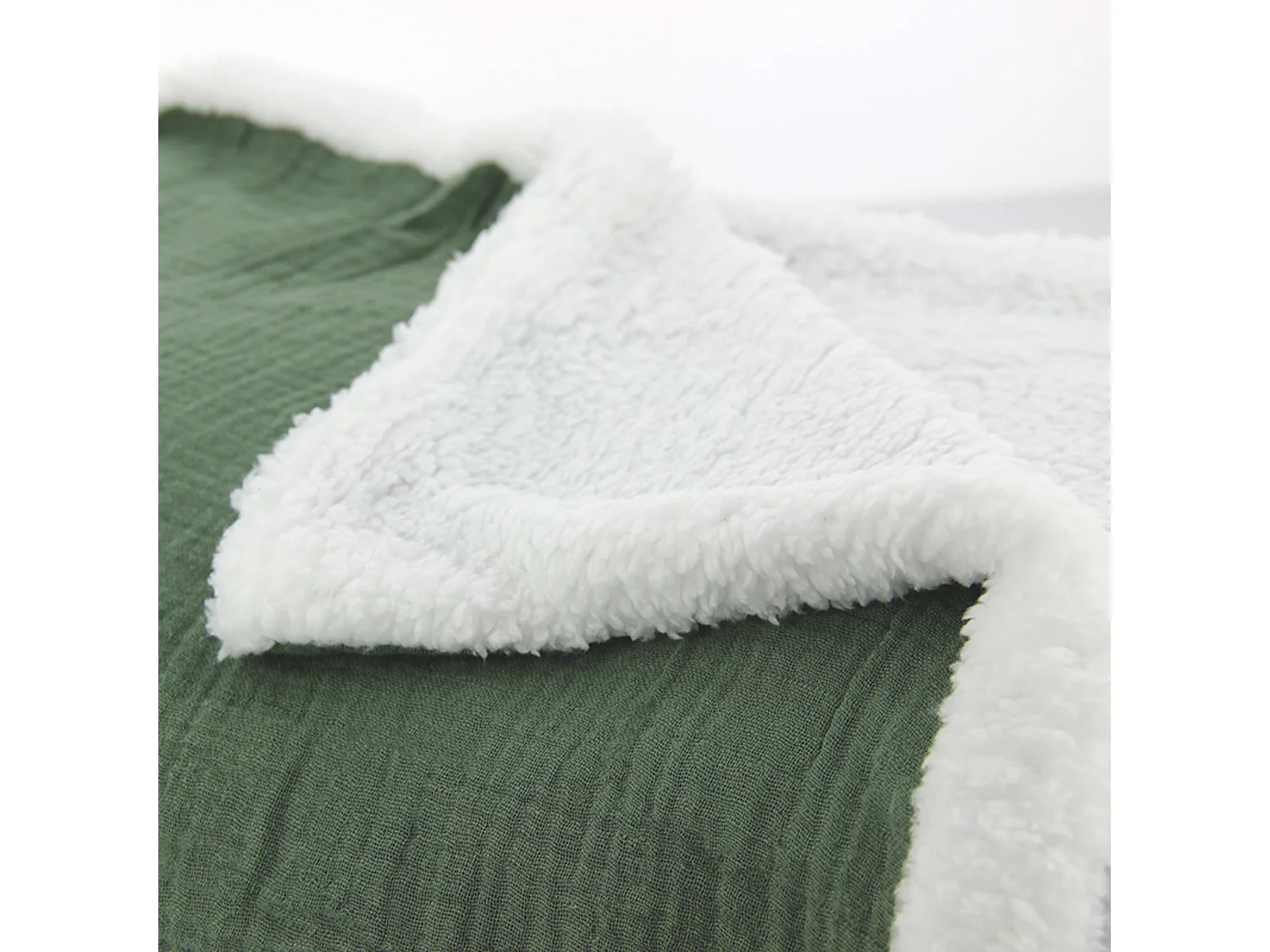 Plaid 130x170 cm double gaze de coton GAZE & SHERPA vert kaki