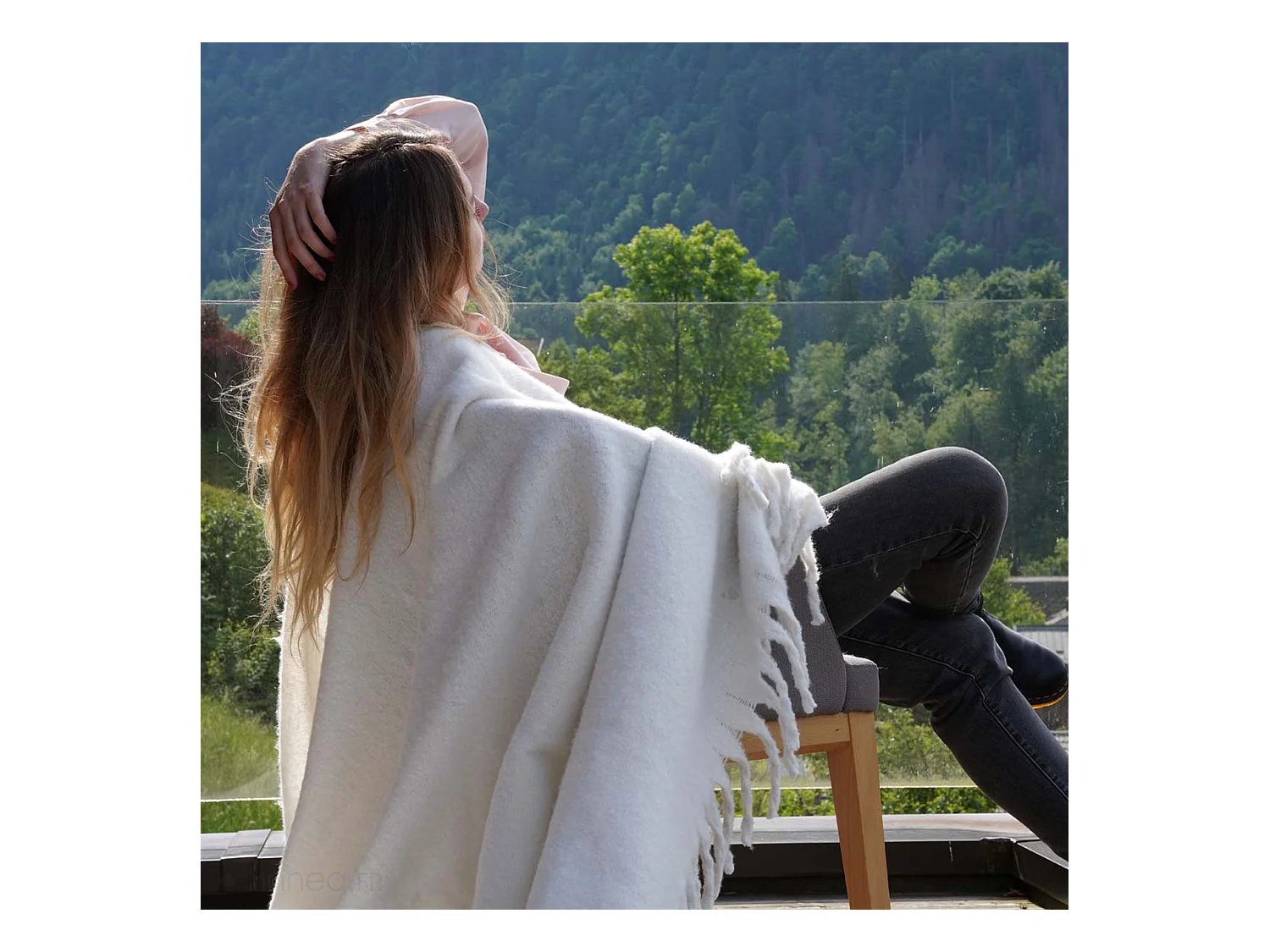 Plaid aspect mohair 100% polyester recyclé 70x180 cm HYGGE Blanc neige