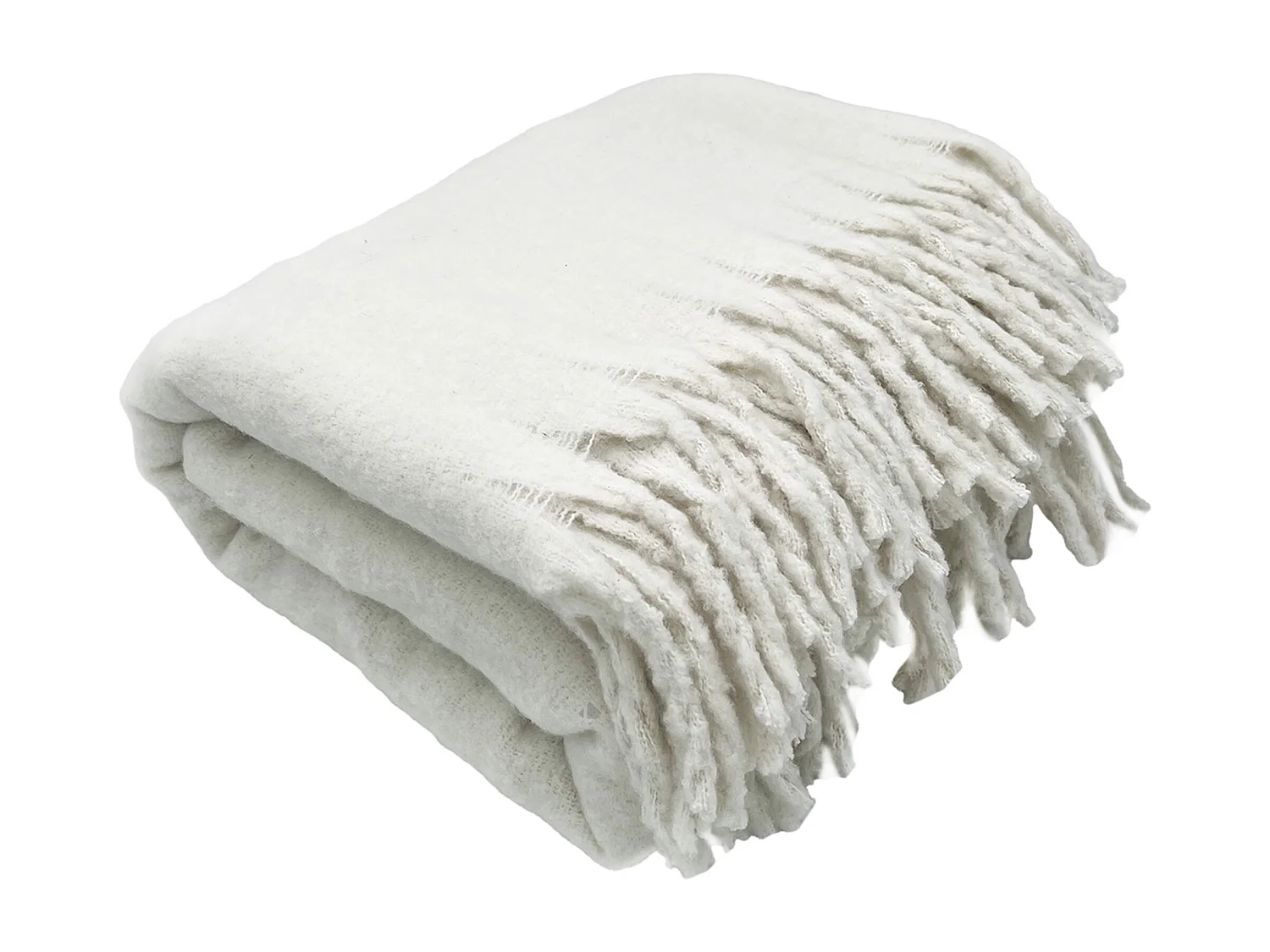 Plaid aspect mohair 100% polyester recyclé 70x180 cm HYGGE Blanc neige