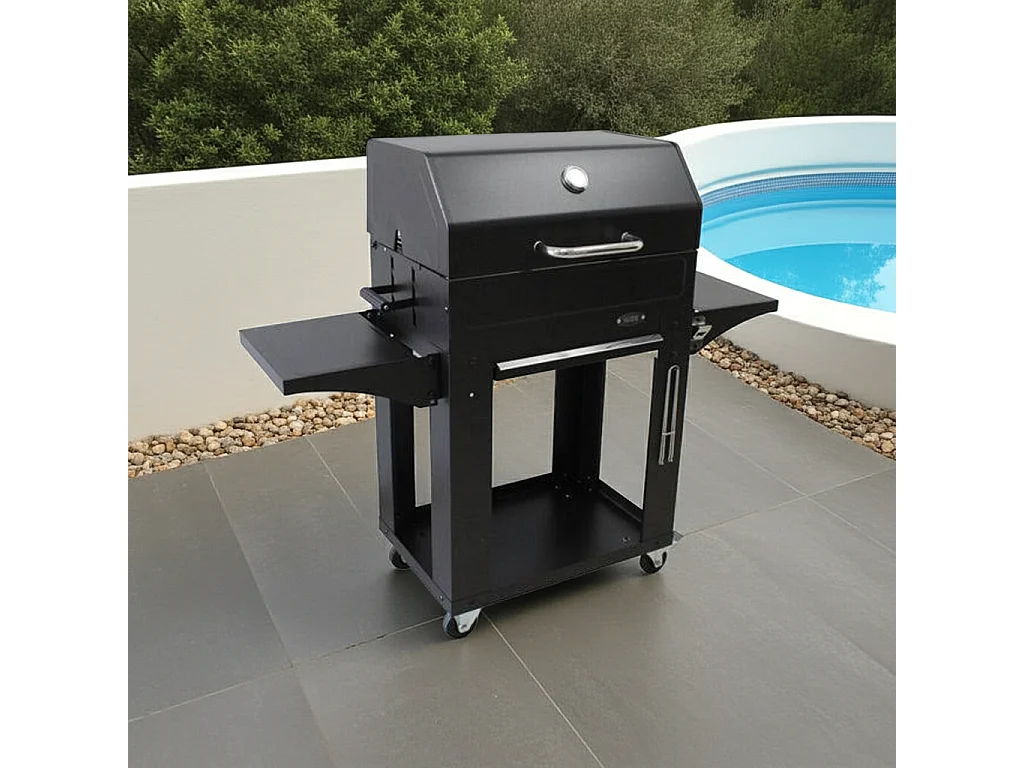 Barbecue au charbon de bois MICONOS IMOR - Couvercle, grille et plancha - Fumoir - Foyer réglable en hauteur