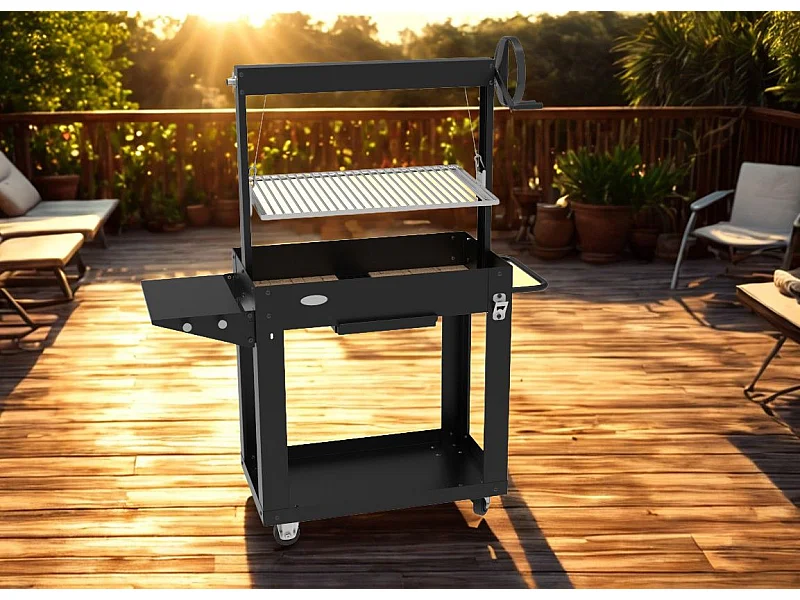 Barbecue au charbon et bois SANTA CLARA - hauteur réglable - briques réfractaires - IMOR