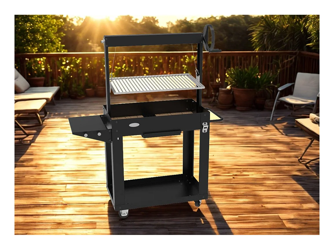 Barbecue au charbon et bois SANTA CLARA - hauteur réglable - briques réfractaires - IMOR