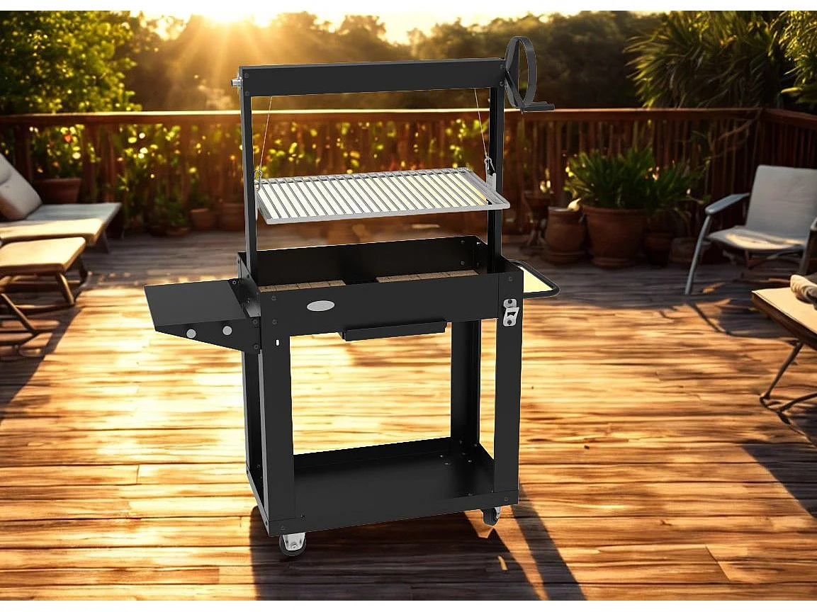 Barbecue au charbon et bois SANTA CLARA - hauteur réglable - briques réfractaires - IMOR