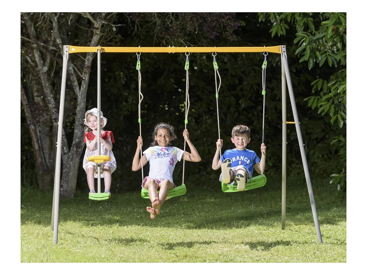 Portique balançoire en métal pour 4 enfants – 1,90 m avec face à face et 2 balançoires
