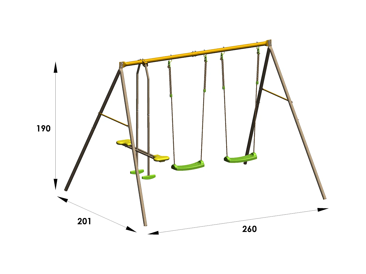 Portique balançoire en métal pour 4 enfants – 1,90 m avec face à face et 2 balançoires