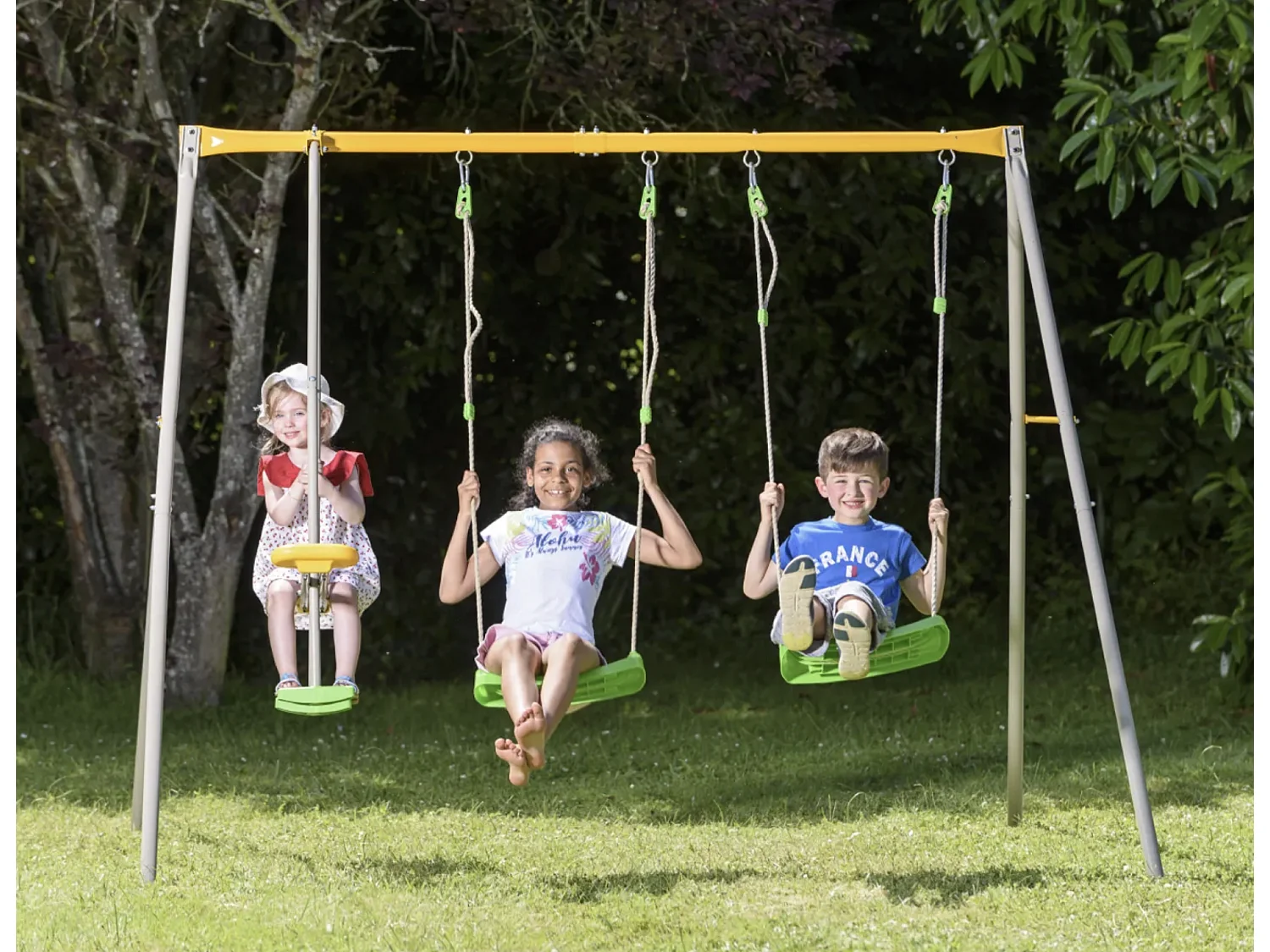 Portique balançoire en métal pour 4 enfants – 1,90 m avec face à face et 2 balançoires