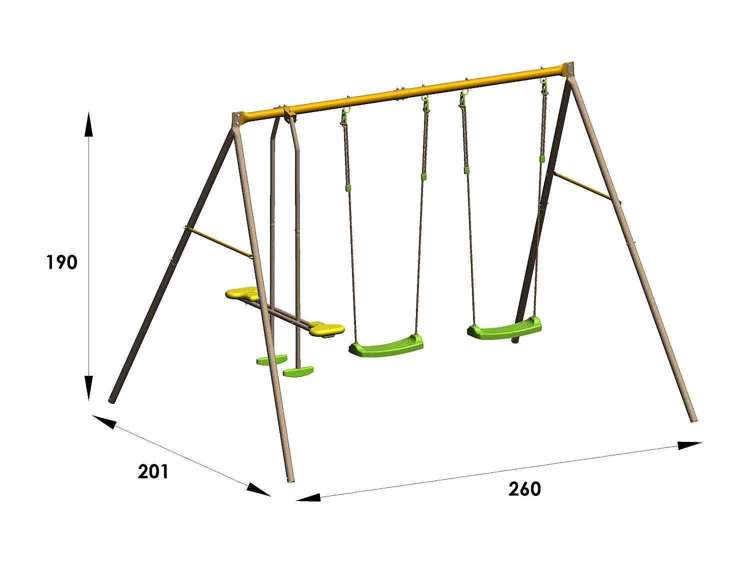 Portique balançoire en métal pour 4 enfants – 1,90 m avec face à face et 2 balançoires