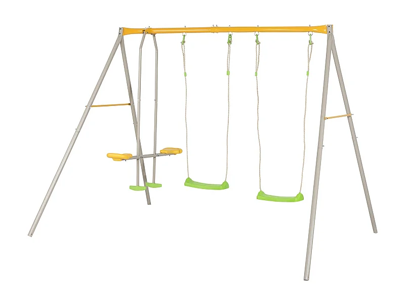 Metal schommelset voor 4 kinderen - 1,90 m met face-to-face schommel en 2 schommels