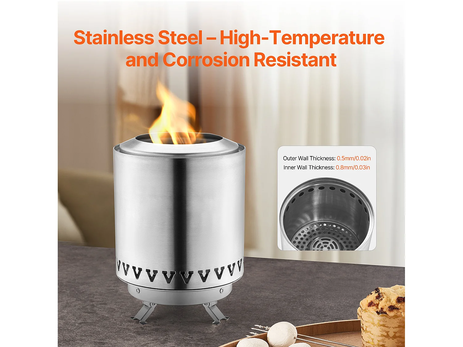 Tuinvuurschaal, SucceBuy Tafelvuurschaal 15 cm van RVS Zilver - Binnen-/Buitengebruik