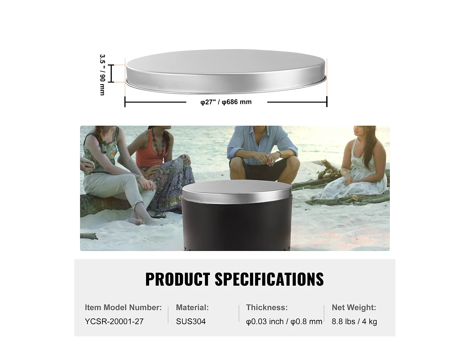 Housse de Protection Robuste pour Anneau de Feu SucceBuy, 686 mm, Pare-étincelles pour Utilisation en Extérieur