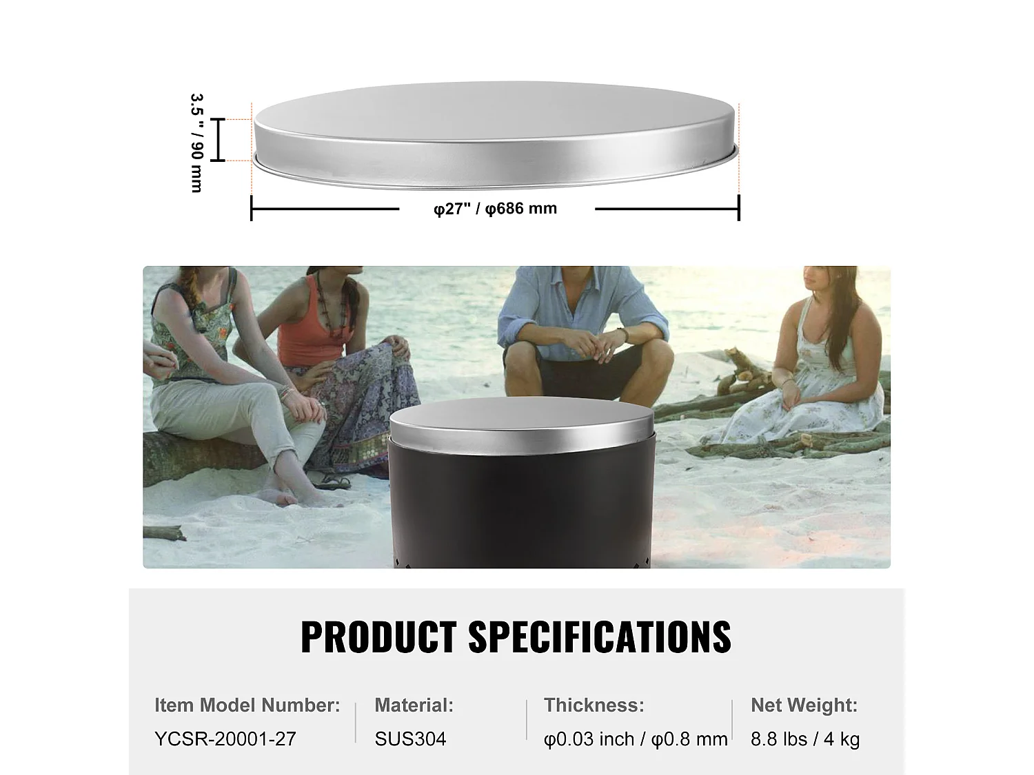 Housse de Protection Robuste pour Anneau de Feu SucceBuy, 686 mm, Pare-étincelles pour Utilisation en Extérieur