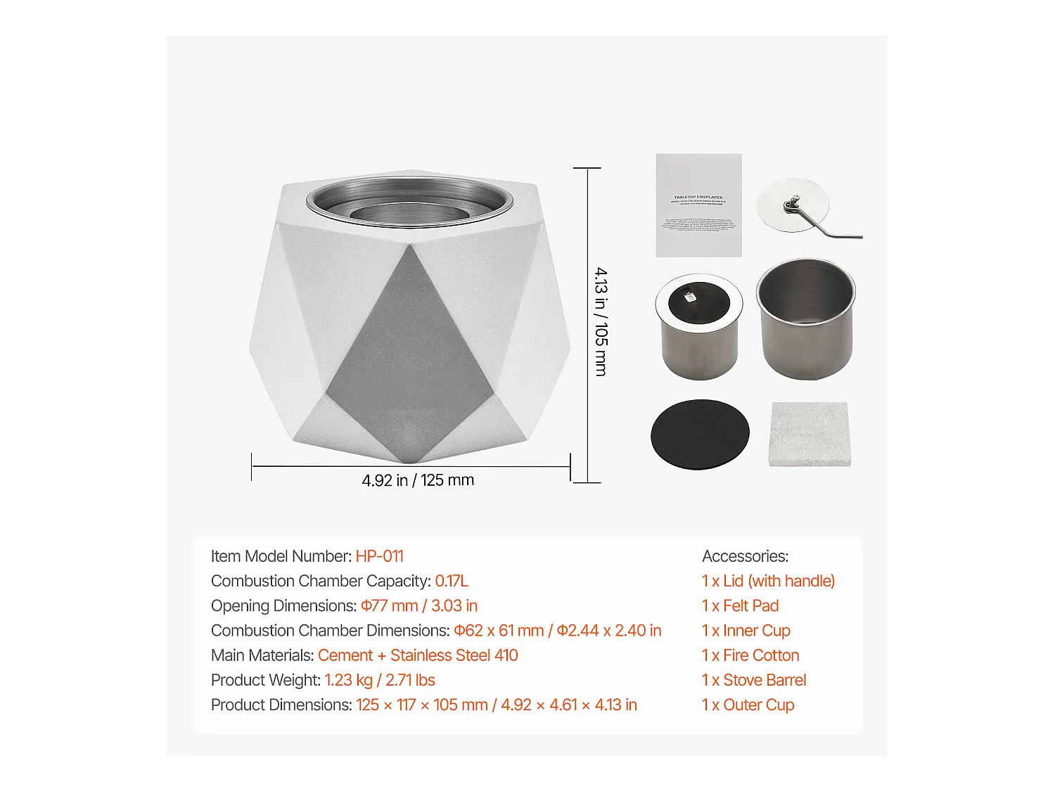 Braséro de Jardin, SucceBuy Foyer de Table en Béton - Utilisation Intérieur/Extérieur