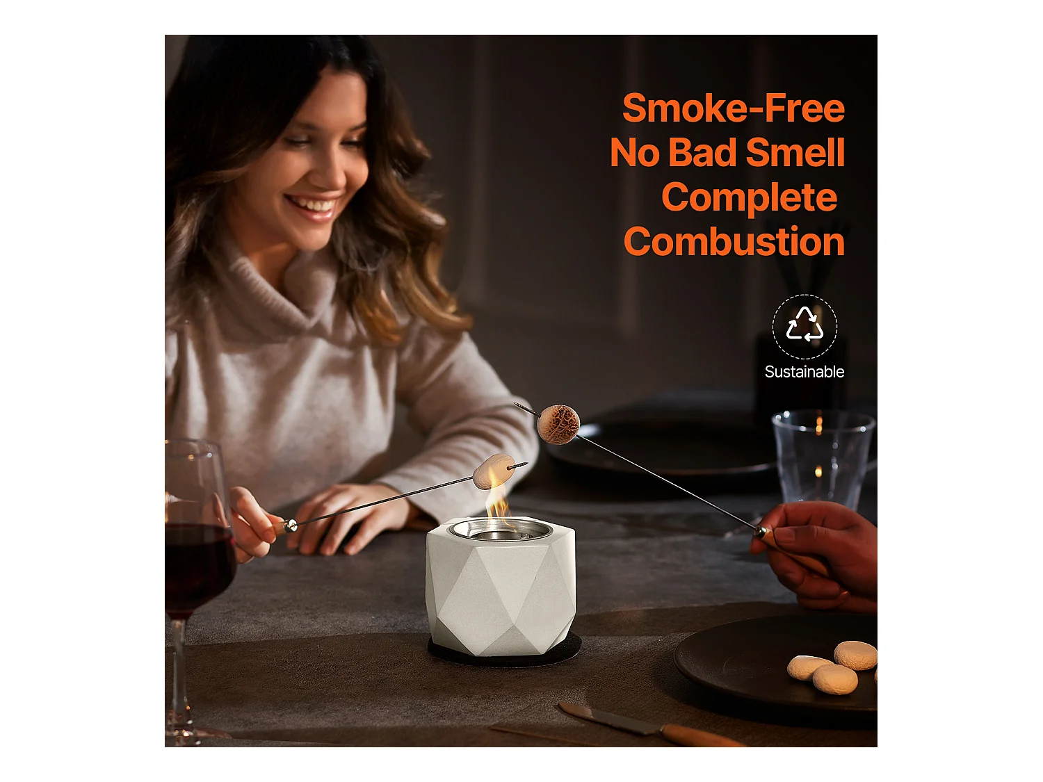 Braséro de Jardin, SucceBuy Foyer de Table en Béton - Utilisation Intérieur/Extérieur