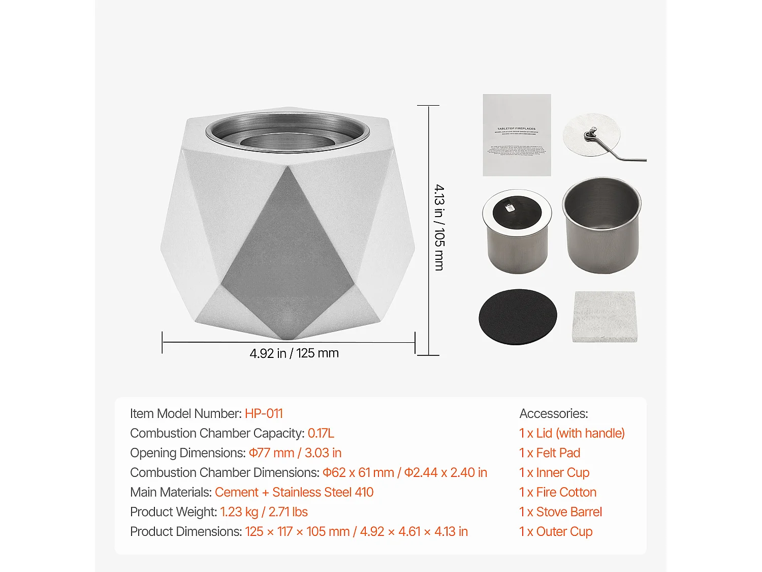 Braciere da Giardino, SucceBuy Focolare da Tavolo in Cemento - Uso Interno/Esterno