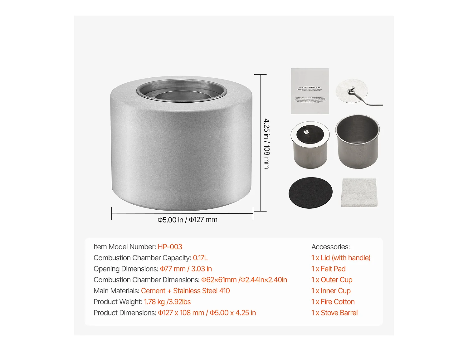 Tuinvuurschaal, SucceBuy Tafelvuurschaal van Beton voor Terras - Binnen- & Buitengebruik