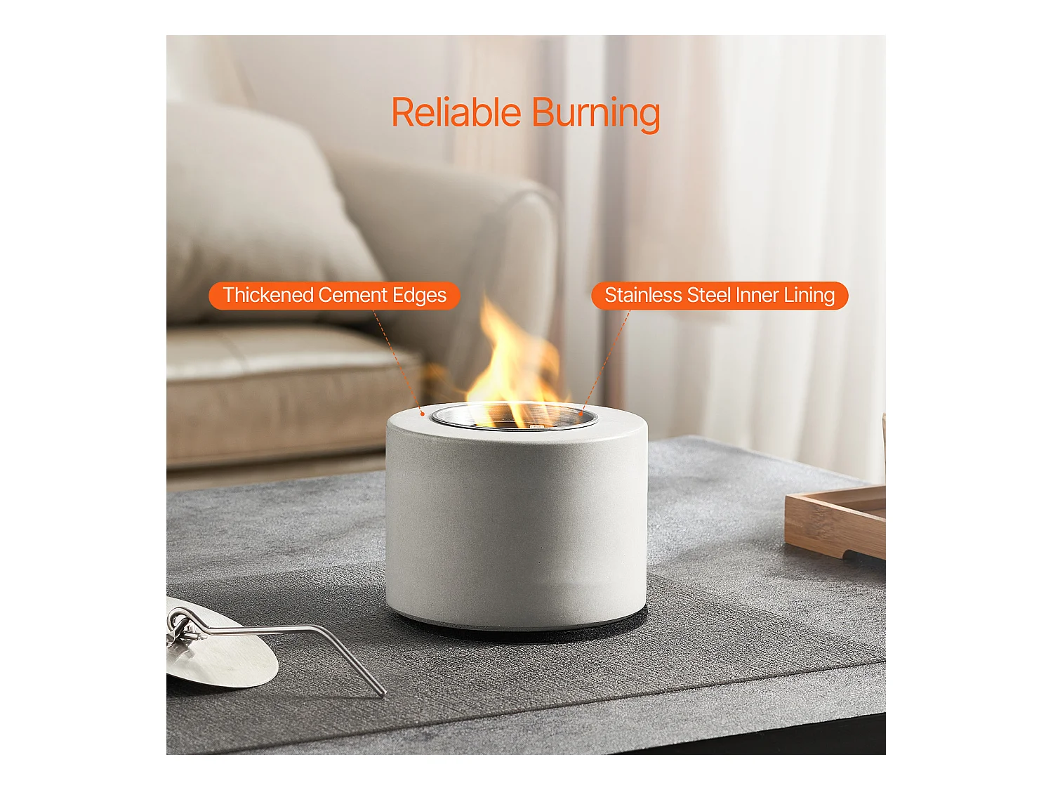 Tuinvuurschaal, SucceBuy Tafelvuurschaal van Beton voor Terras - Binnen- & Buitengebruik