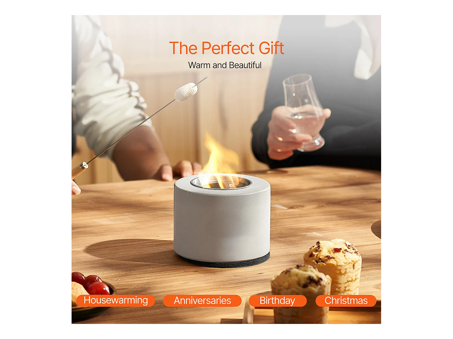 Tuinvuurschaal, SucceBuy Tafelvuurschaal van Beton voor Terras - Binnen- & Buitengebruik