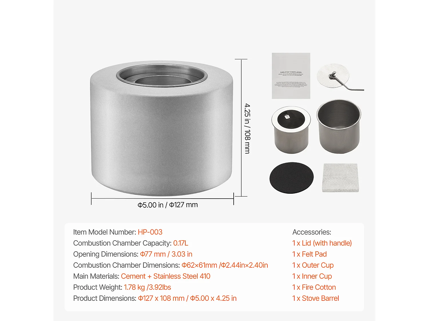 Braciere da Giardino, SucceBuy Focolare da Tavolo in Cemento per Patio - Uso Interno ed Esterno