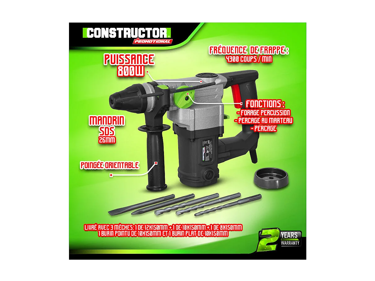 Boorhamer 800W + accessoires - Constructor