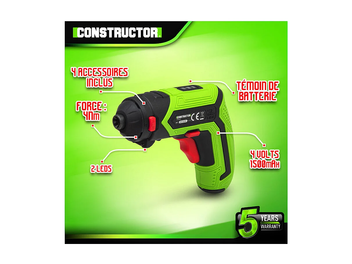 Tournevis rechargeable 4V Lithium + accessoires - Constructor