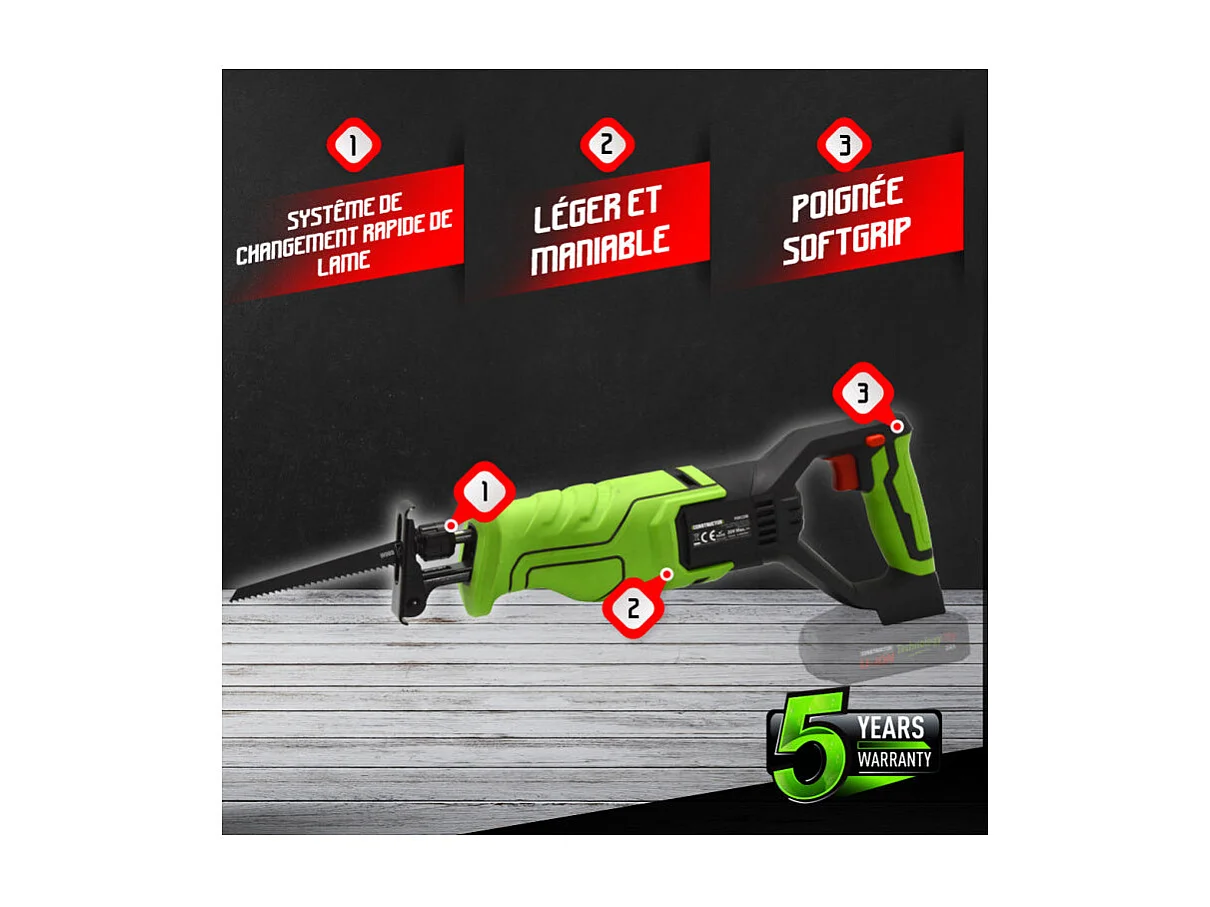 Scie égoïne sans fil 20V - Sans batterie - Constructor