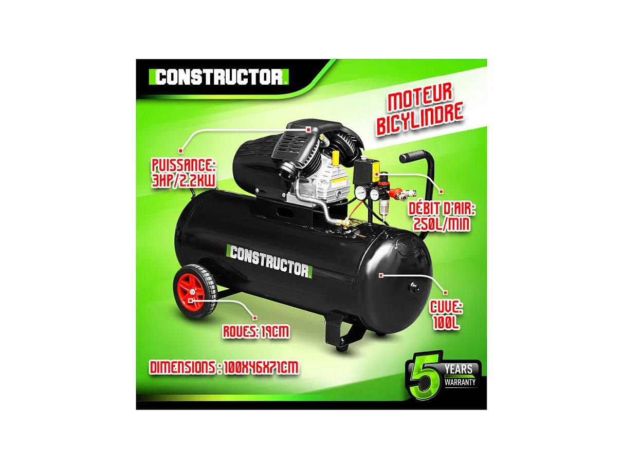 Oliecompressor 100L bicilinder - Constructor