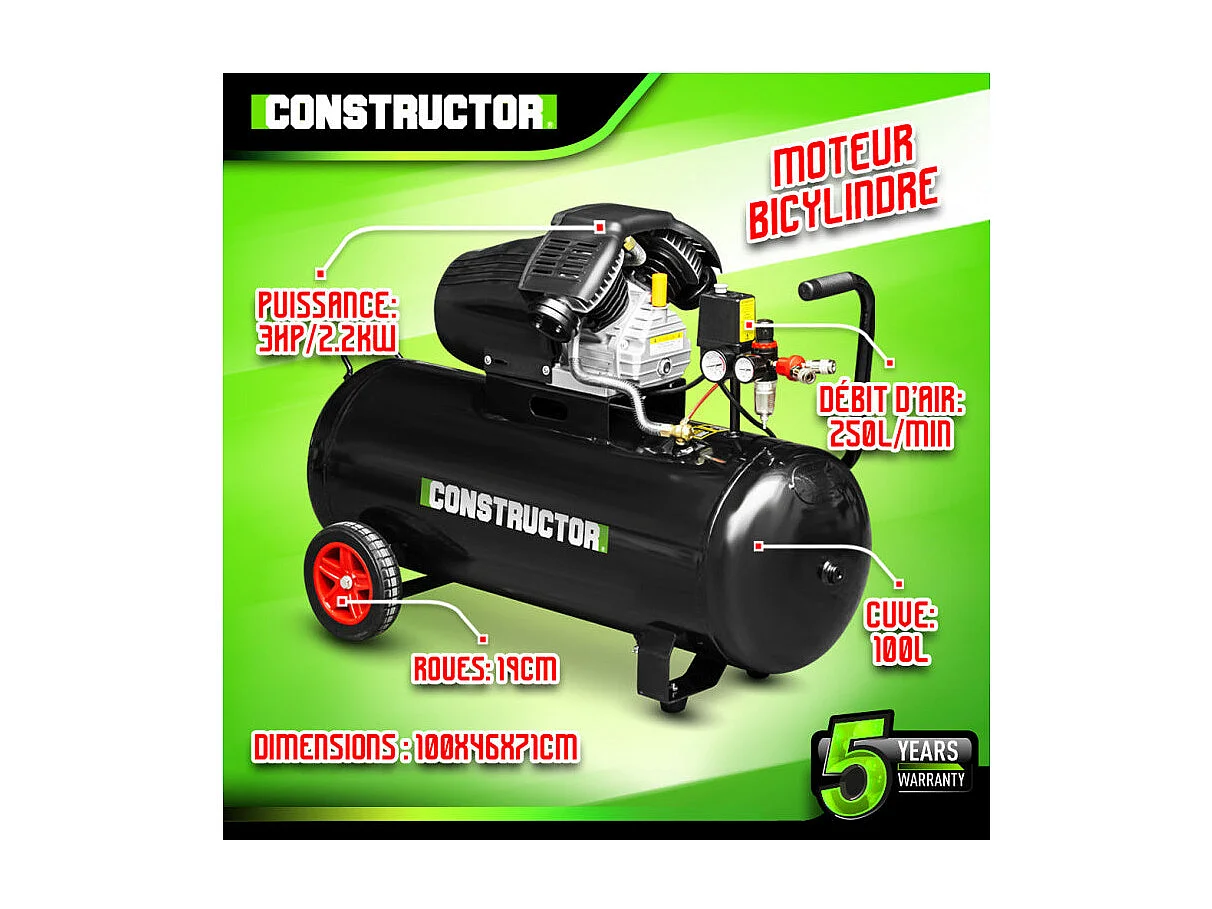 Oliecompressor 100L bicilinder - Constructor