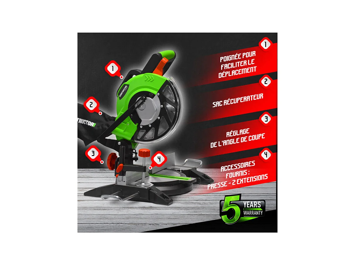 Scie à onglets Constructor - 1400 W - Lame 210 mm (24 dents)