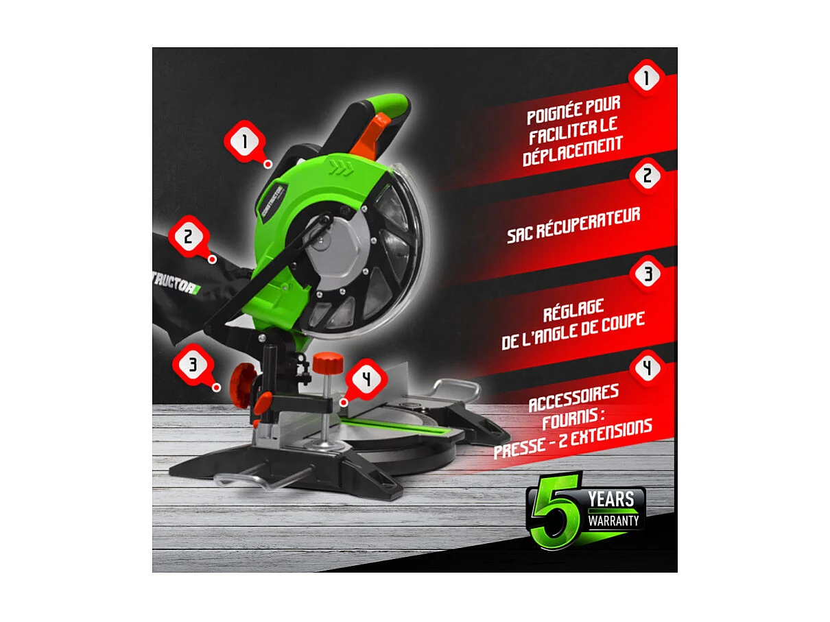 Scie à onglets Constructor - 1400 W - Lame 210 mm (24 dents)